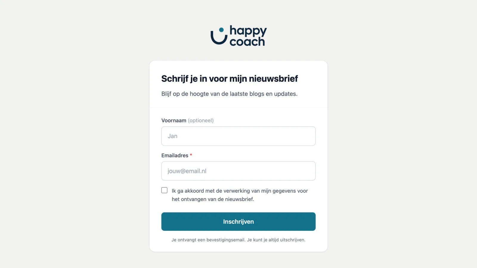 De publieke inschrijfpagina met je eigen merknaam