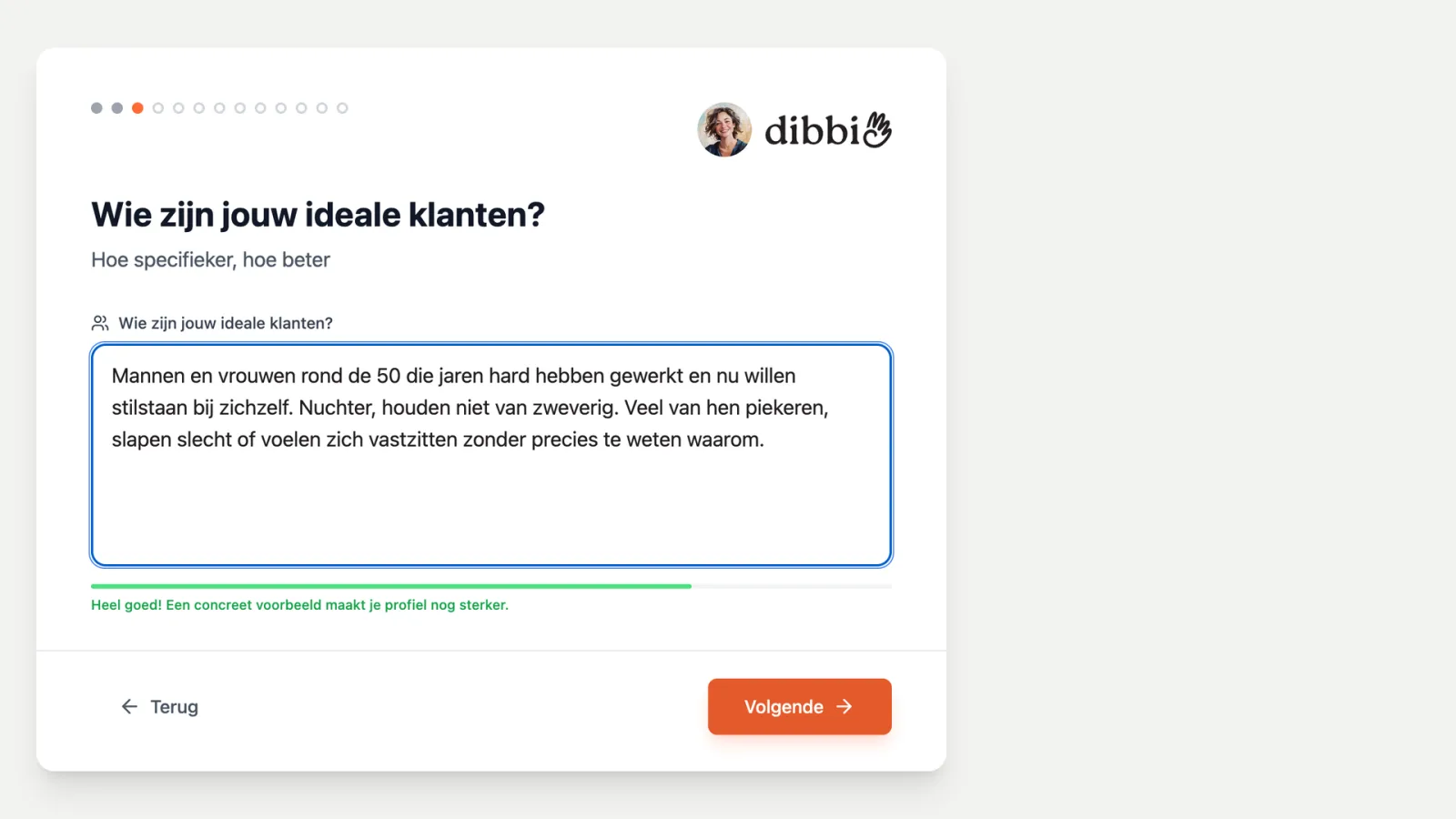 Onboardingvraag in dibbi: wie zijn je ideale klanten