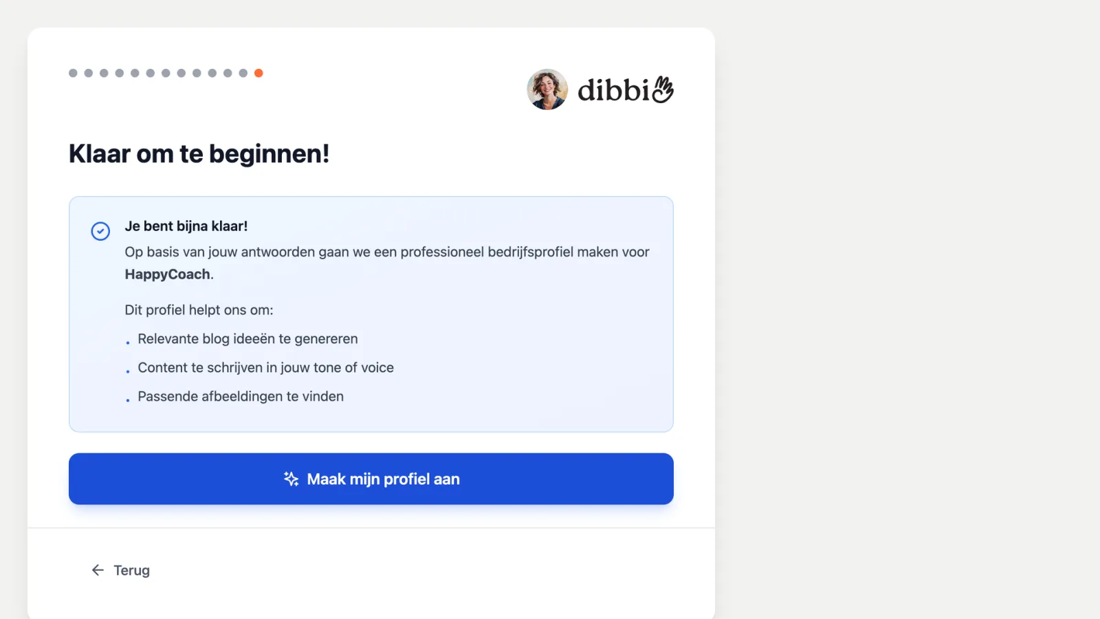 dibbi bouwt op basis van je antwoorden een bedrijfsprofiel